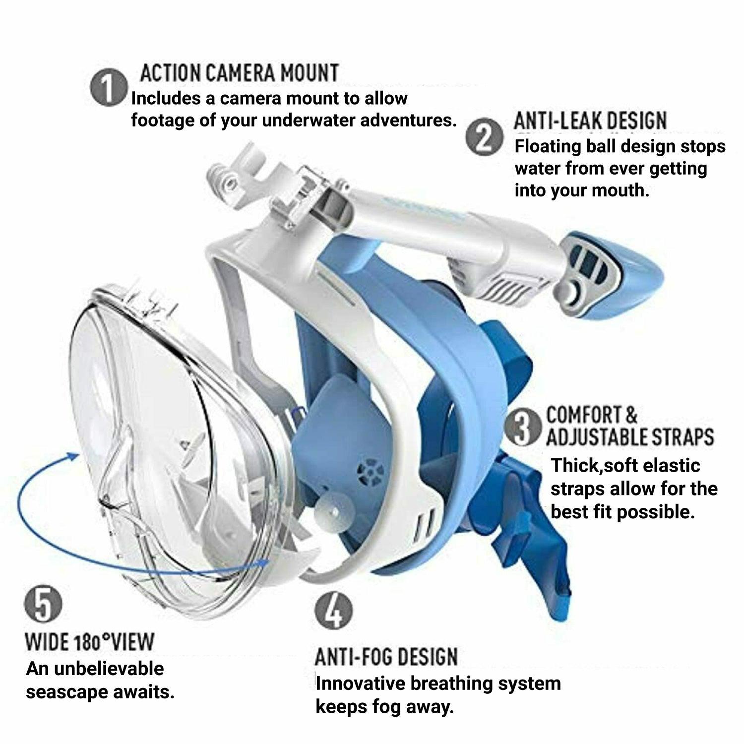 Full Face Snorkel Mask - Swimming Mask Scuba Set Full Anti-fog Diving for Adults or Kids With Upgraded Safety Breathing System Sports & Outdoor - Tophatter Daily Deals