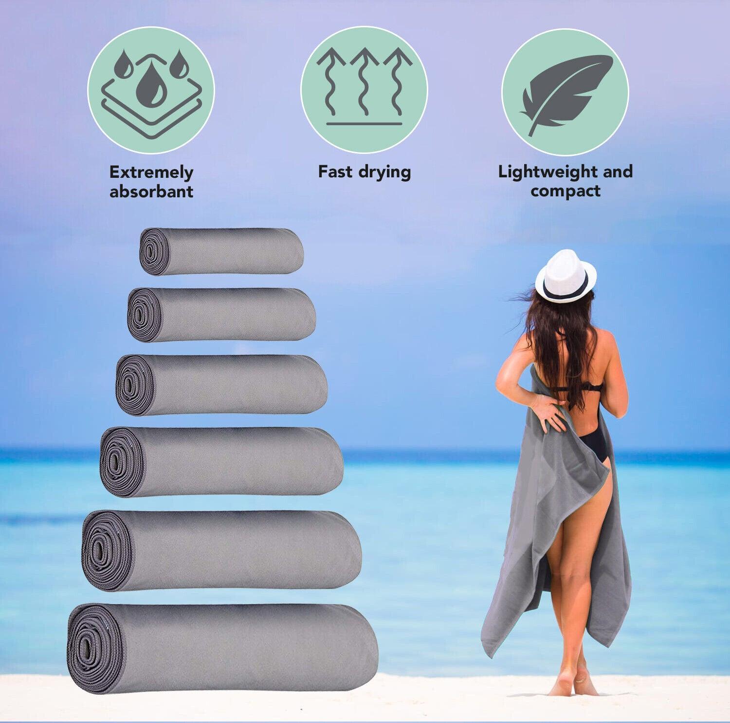 Eono Microfiber Towel - Perfect Fast Drying Towel for Sports Travel Swimming Beach & Camping Grey Exercise & Fitness - Tophatter Daily Deals