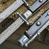 Swinguard Stiletto Knife Rare Italian Automatic - Buffalo Horn Damascus Knife-Auto - Tophatter Daily Deals