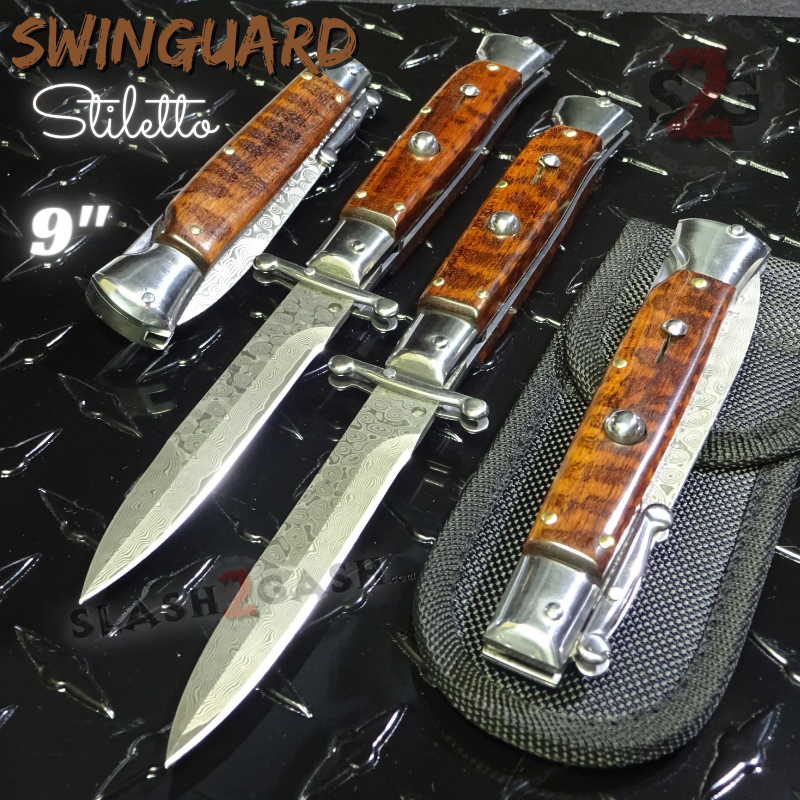 Swinguard Stiletto Knife Rare Italian Automatic - Snakewood Damascus Knife-Auto - Tophatter Daily Deals