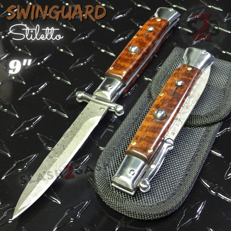 Swinguard Stiletto Knife Rare Italian Automatic - Snakewood Damascus Knife-Auto - Tophatter Daily Deals