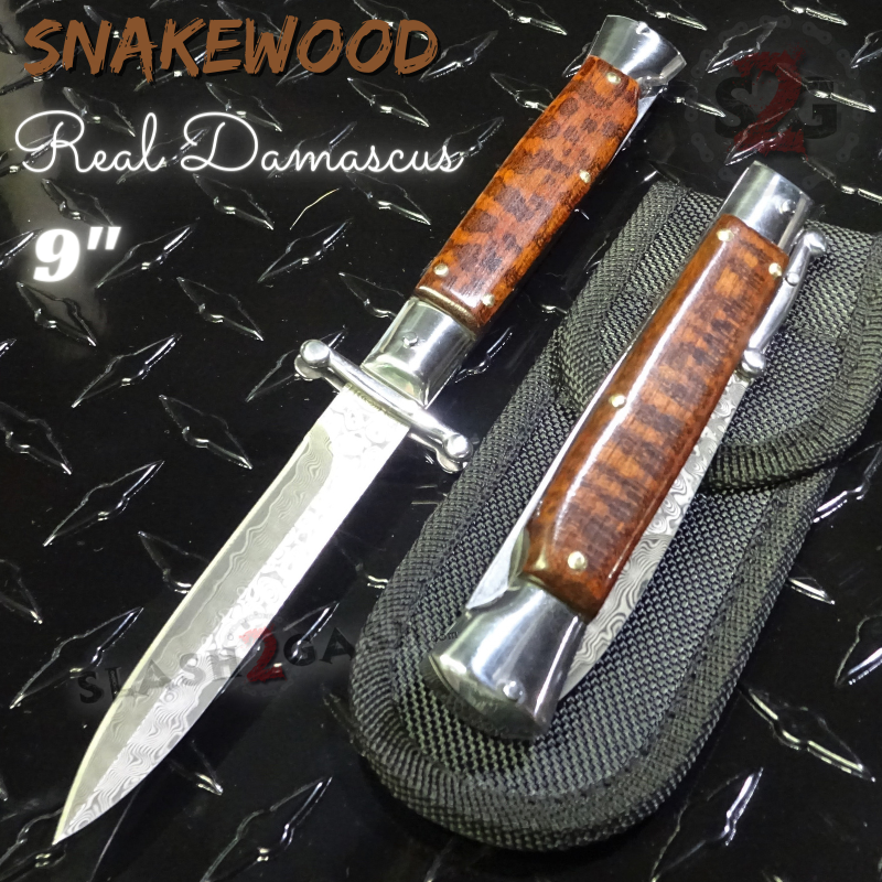 Swinguard Stiletto Knife Rare Italian Automatic - Snakewood Damascus Knife-Auto - Tophatter Daily Deals