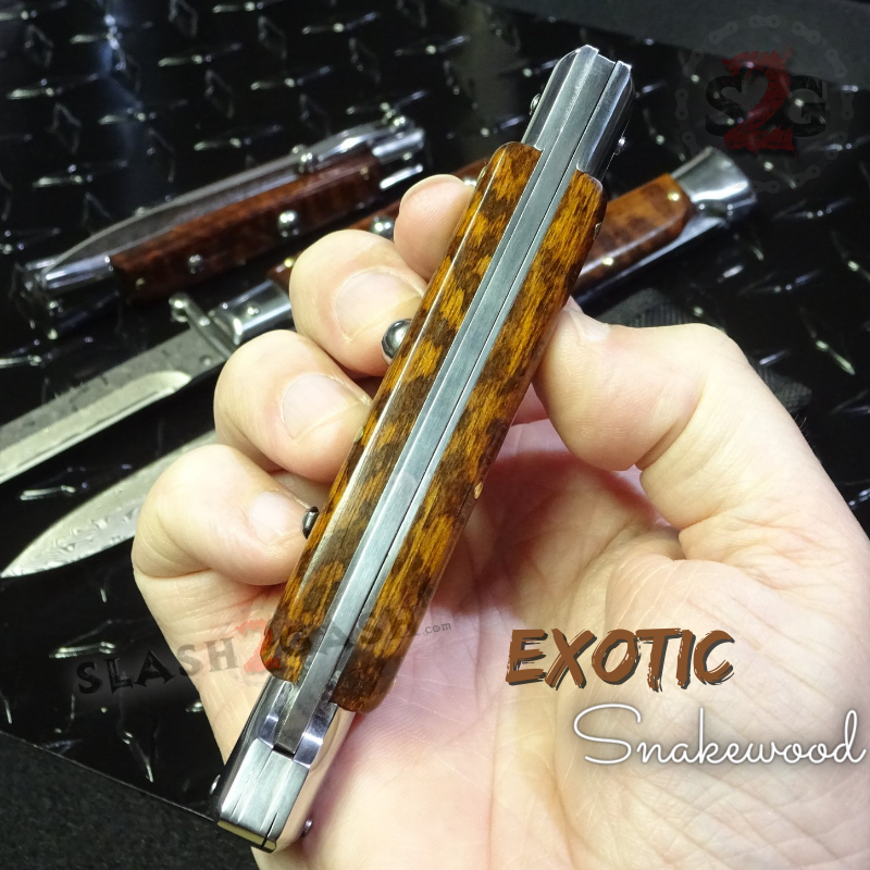 Swinguard Stiletto Knife Rare Italian Automatic - Snakewood Damascus Knife-Auto - Tophatter Daily Deals