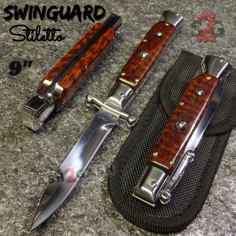 Swinguard Stiletto Knife Rare Italian Style Automatic - Asst. Colors 440C Mirror Finish - Snakewood Knife-Auto - Tophatter Daily Deals