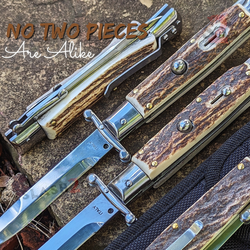Swinguard Stiletto Knife Rare Italian Automatic - Stag Antler 440C Knife-Auto - Tophatter Daily Deals