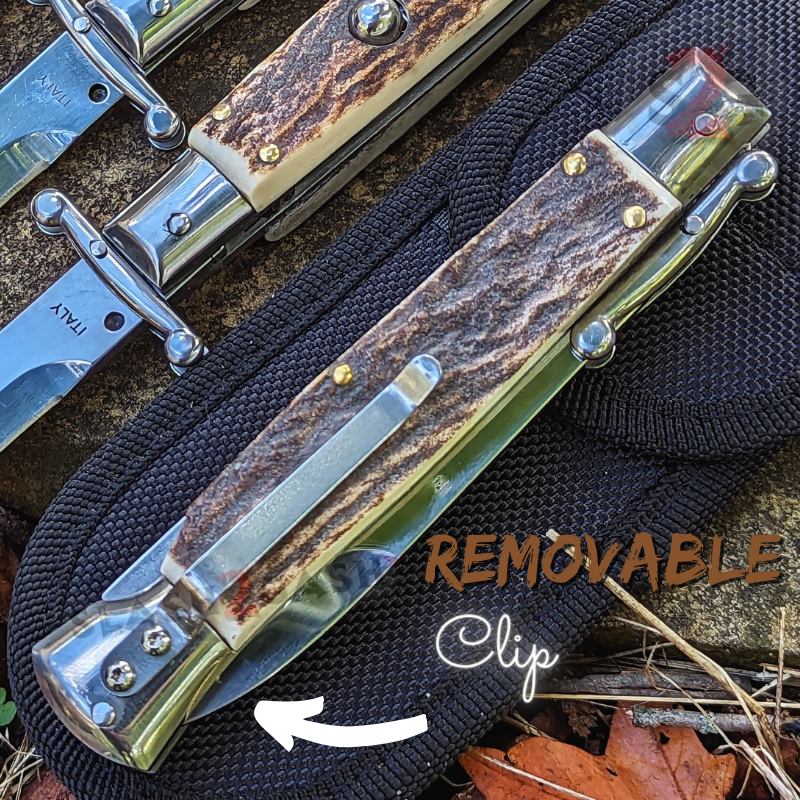 Swinguard Stiletto Knife Rare Italian Automatic - Stag Antler 440C Knife-Auto - Tophatter Daily Deals