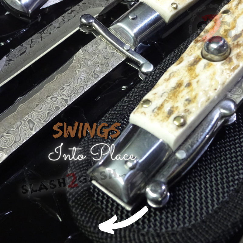 Swinguard Stiletto Knife Rare Italian Automatic - Stag Antler Damascus Knife-Auto - Tophatter Daily Deals