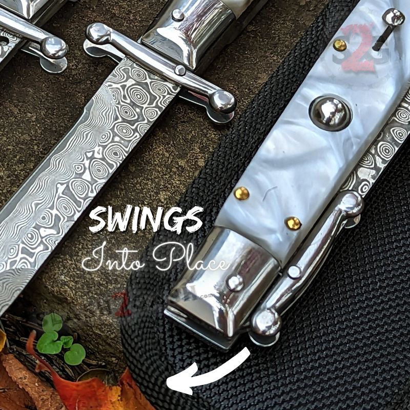Swinguard Stiletto Knife Rare Italian Automatic - White Marble Damascus Knife-Auto - Tophatter Daily Deals