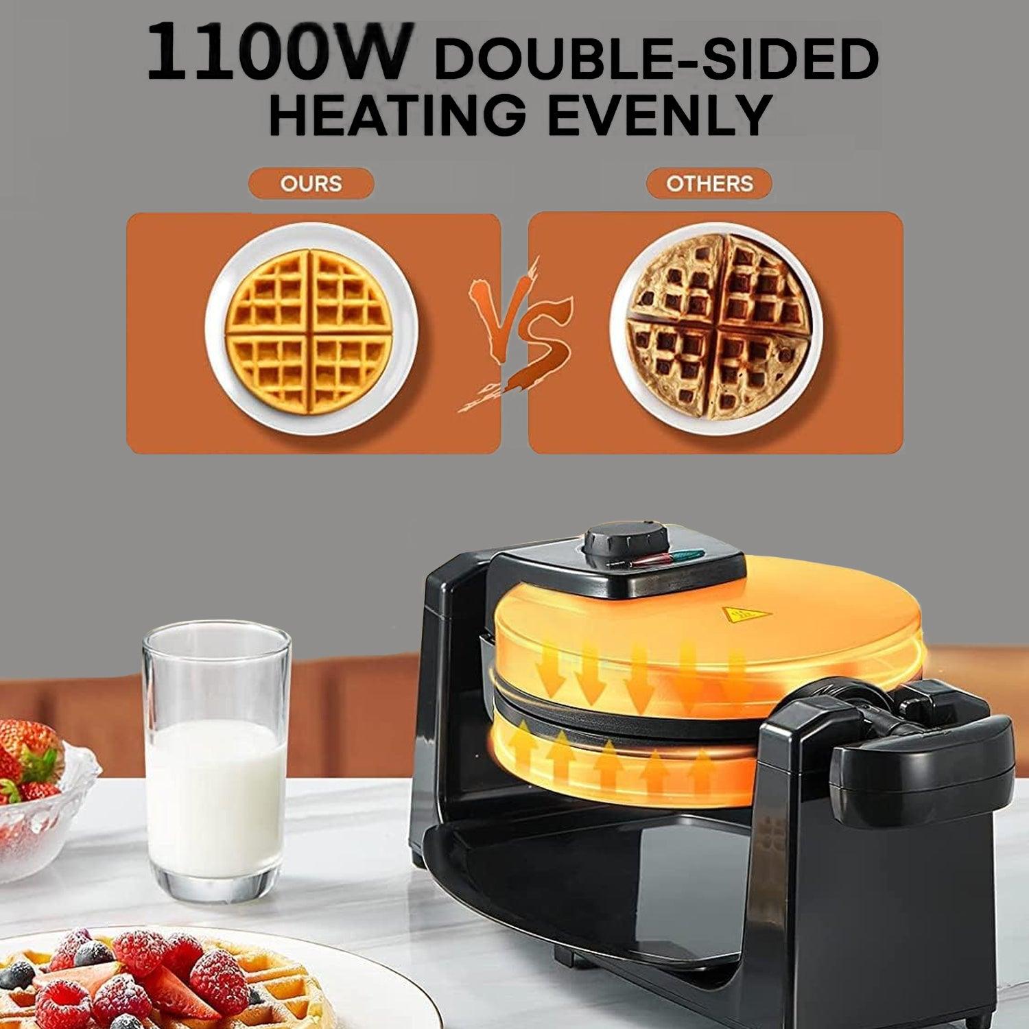 Rotating Waffle Maker - 1000W Non-Stick Rotary Waffle Iron with Auto Temperature Control | Cooks Upto 4 Waffles Electronic - Tophatter Daily Deals