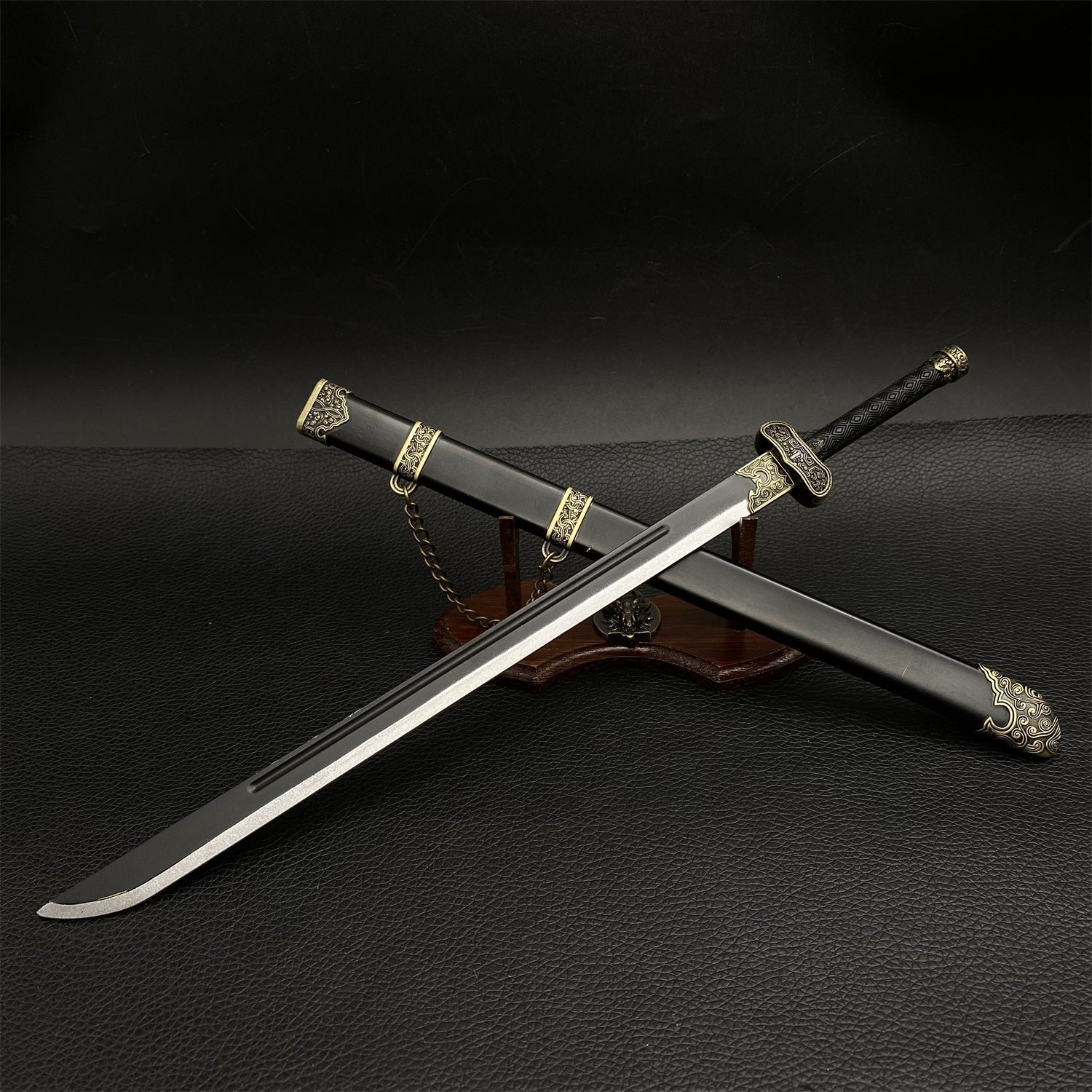 Chinese Style Swords Metal Tiny Sword Replicas Zhangqiling Golden Knife & Stand - Tophatter Daily Deals