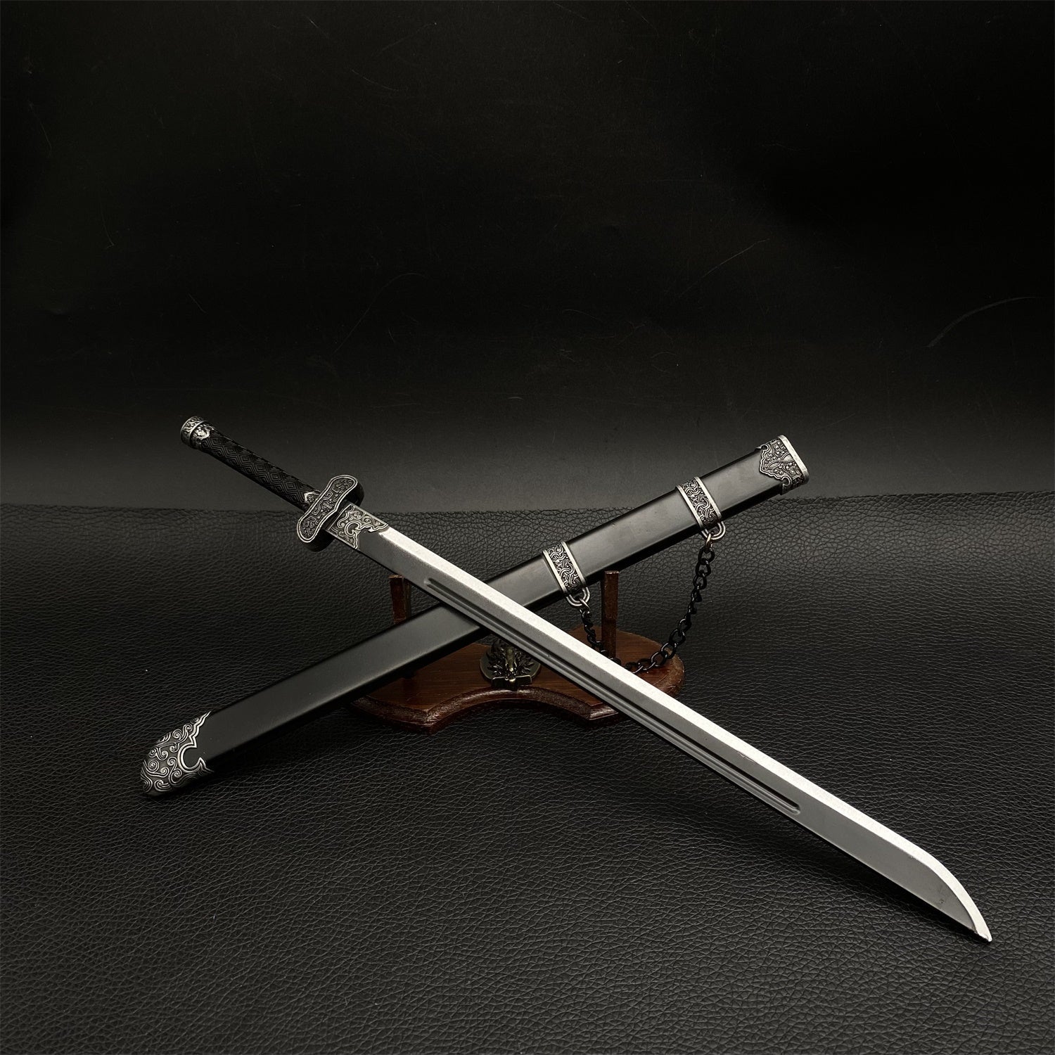 Chinese Style Swords Metal Tiny Sword Replicas Zhangqiling Black Knife & Stand - Tophatter Daily Deals
