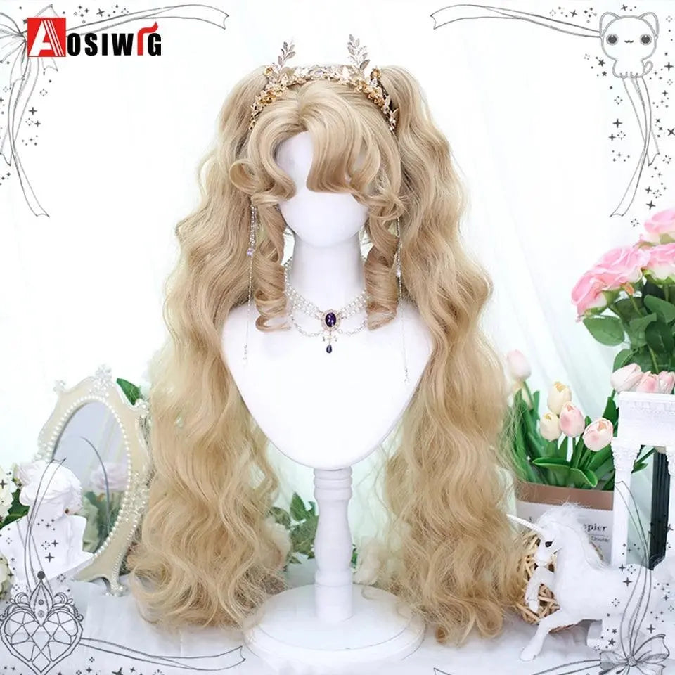 Synthetic Red Long Curly Double ponytail Lolita Cosplay Halloween Wig Female Wig with Ponytail Natural Fake Hair For Women - Tophatter Daily Deals