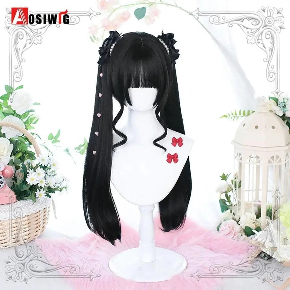 Synthetic Red Long Curly Double ponytail Lolita Cosplay Halloween Wig Female Wig with Ponytail Natural Fake Hair For Women - Tophatter Daily Deals