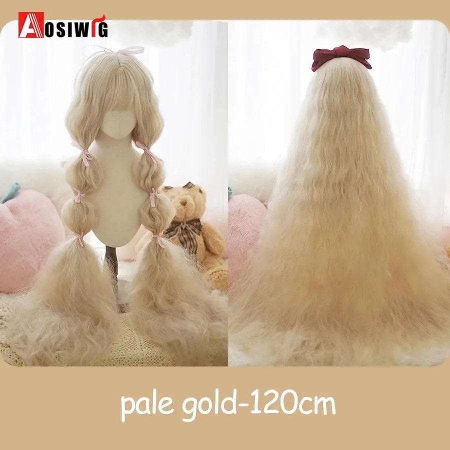 Synthetic Red Long Curly Double ponytail Lolita Cosplay Halloween Wig Female Wig with Ponytail Natural Fake Hair For Women - Tophatter Daily Deals