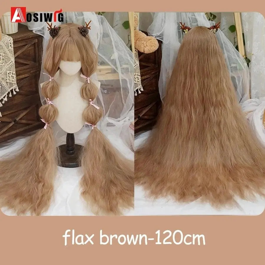 Synthetic Red Long Curly Double ponytail Lolita Cosplay Halloween Wig Female Wig with Ponytail Natural Fake Hair For Women - Tophatter Daily Deals