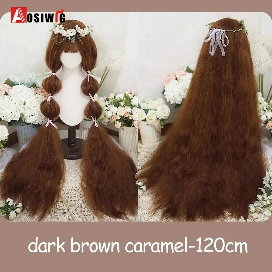 Synthetic Red Long Curly Double ponytail Lolita Cosplay Halloween Wig Female Wig with Ponytail Natural Fake Hair For Women - Tophatter Daily Deals