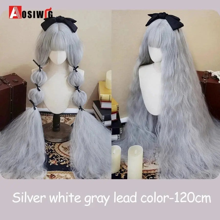 Synthetic Red Long Curly Double ponytail Lolita Cosplay Halloween Wig Female Wig with Ponytail Natural Fake Hair For Women - Tophatter Daily Deals