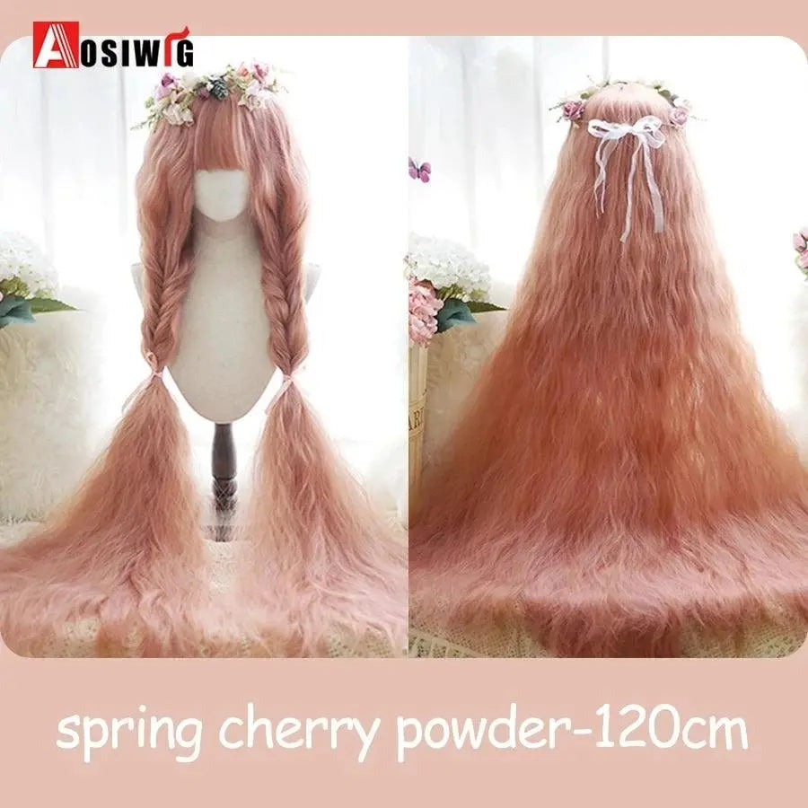 Synthetic Red Long Curly Double ponytail Lolita Cosplay Halloween Wig Female Wig with Ponytail Natural Fake Hair For Women - Tophatter Daily Deals