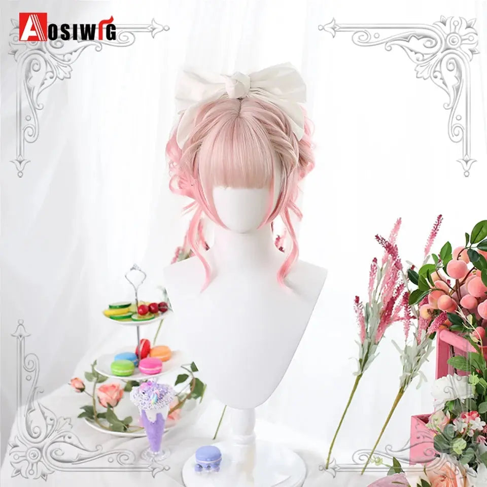 Synthetic Red Long Curly Double ponytail Lolita Cosplay Halloween Wig Female Wig with Ponytail Natural Fake Hair For Women - Tophatter Daily Deals