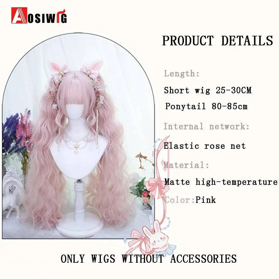 Synthetic Red Long Curly Double ponytail Lolita Cosplay Halloween Wig Female Wig with Ponytail Natural Fake Hair For Women - Tophatter Daily Deals