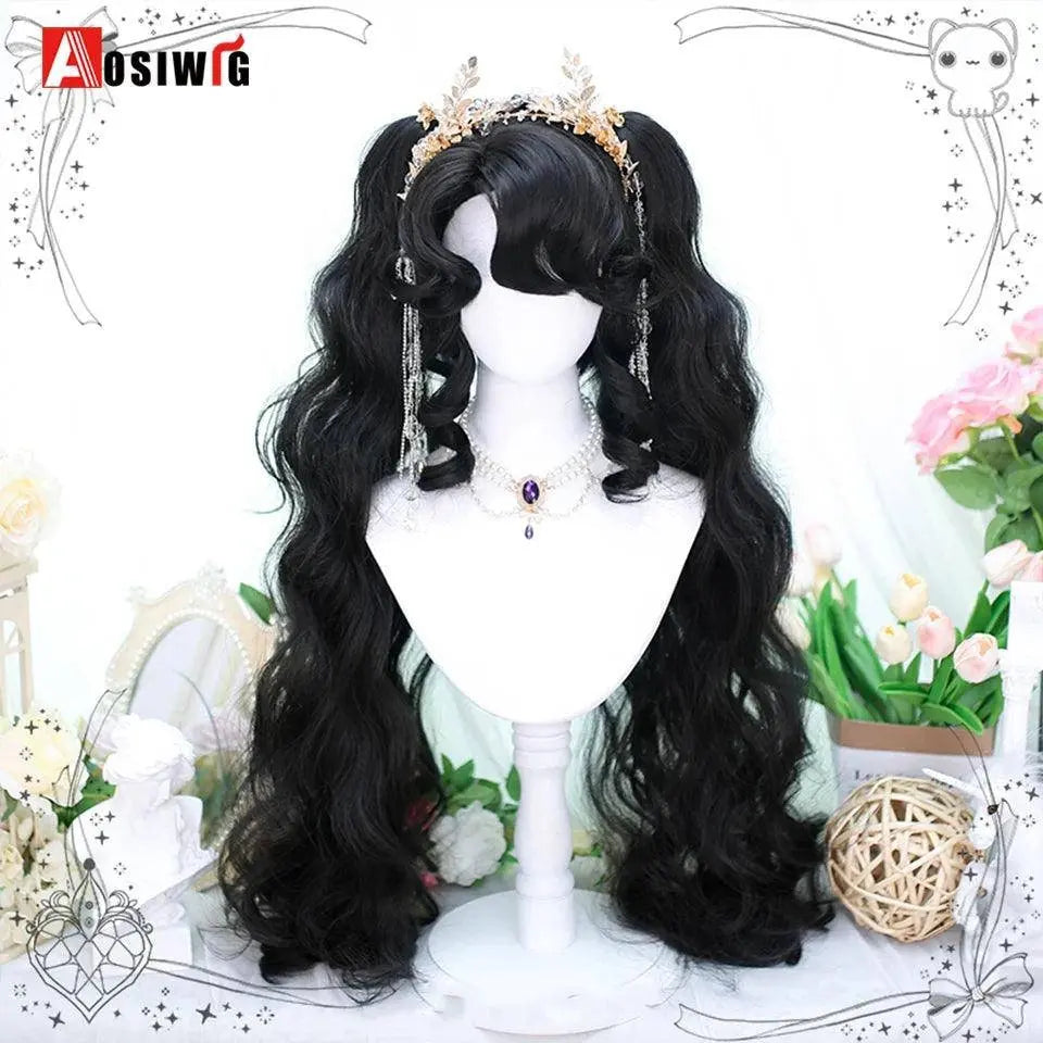Synthetic Red Long Curly Double ponytail Lolita Cosplay Halloween Wig Female Wig with Ponytail Natural Fake Hair For Women 7 - Tophatter Daily Deals