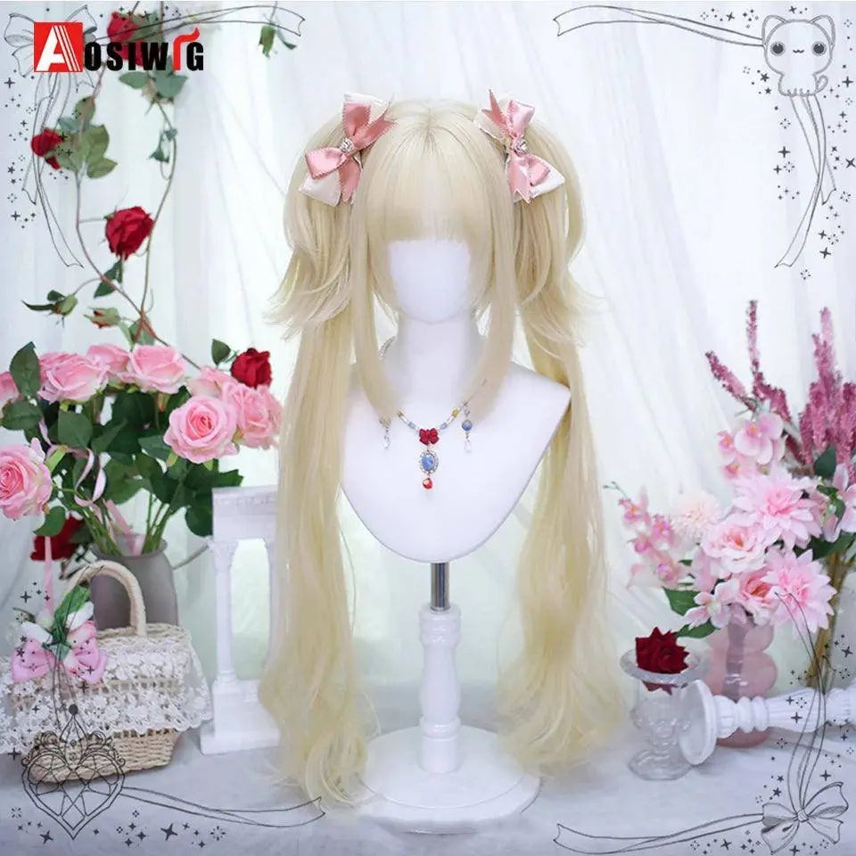 Synthetic Red Long Curly Double ponytail Lolita Cosplay Halloween Wig Female Wig with Ponytail Natural Fake Hair For Women 10 - Tophatter Daily Deals