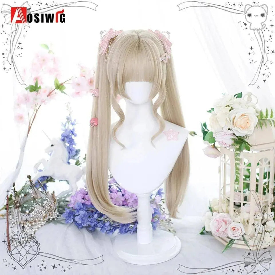 Synthetic Red Long Curly Double ponytail Lolita Cosplay Halloween Wig Female Wig with Ponytail Natural Fake Hair For Women - Tophatter Daily Deals