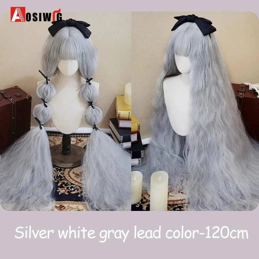 Synthetic Red Long Curly Double ponytail Lolita Cosplay Halloween Wig Female Wig with Ponytail Natural Fake Hair For Women - Tophatter Daily Deals