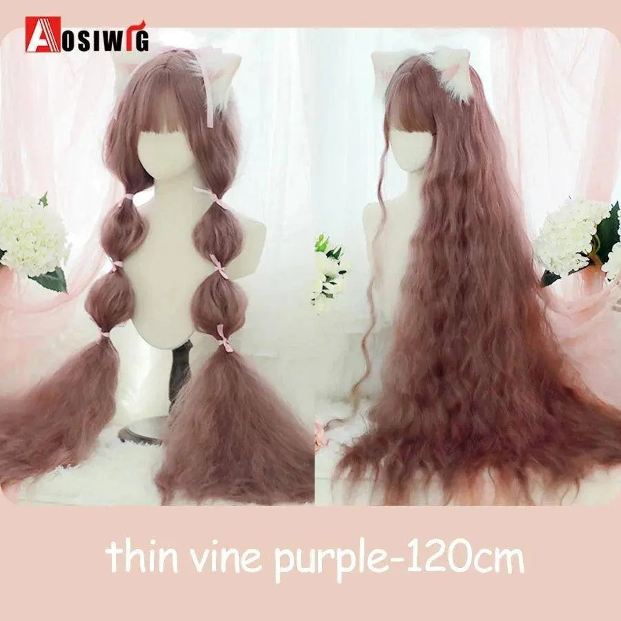 Synthetic Red Long Curly Double ponytail Lolita Cosplay Halloween Wig Female Wig with Ponytail Natural Fake Hair For Women - Tophatter Daily Deals