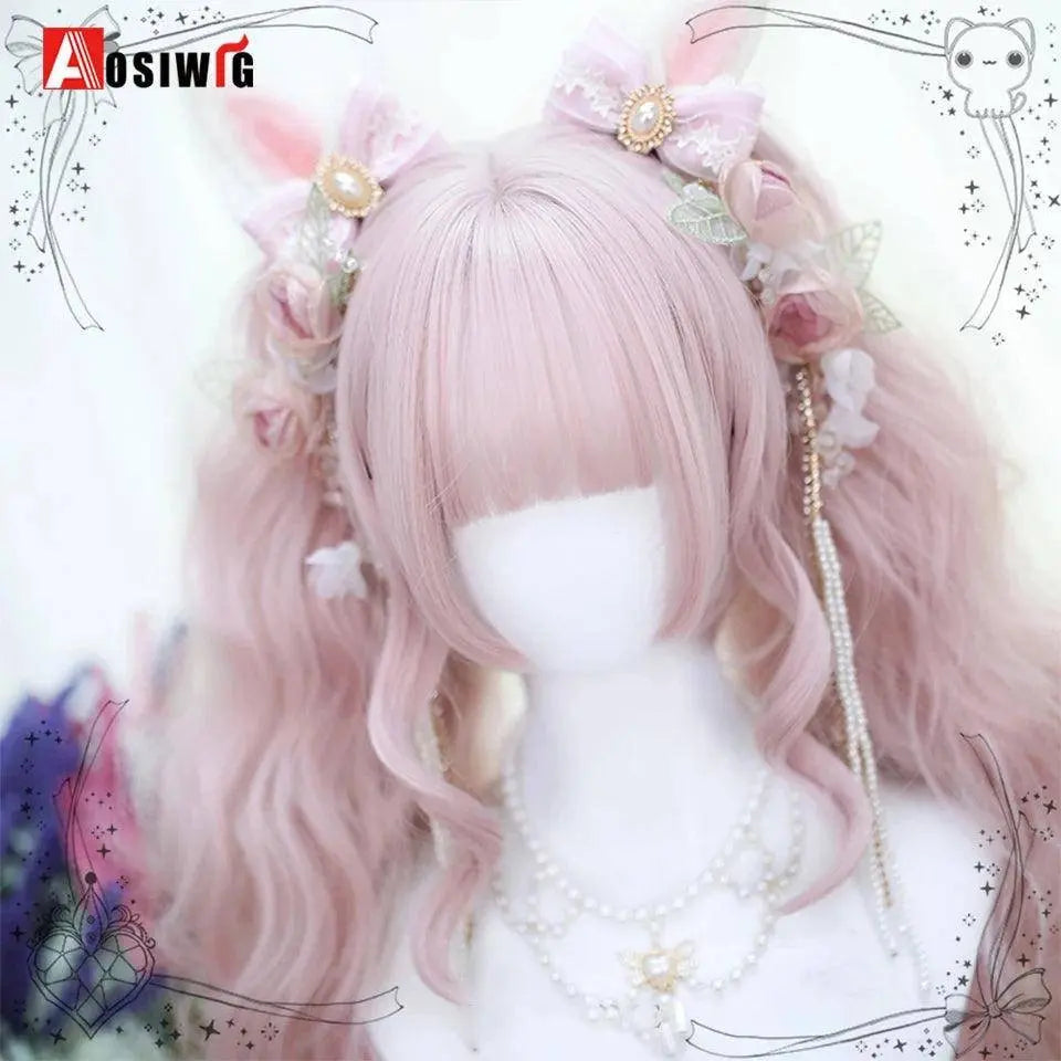 Synthetic Red Long Curly Double ponytail Lolita Cosplay Halloween Wig Female Wig with Ponytail Natural Fake Hair For Women - Tophatter Daily Deals