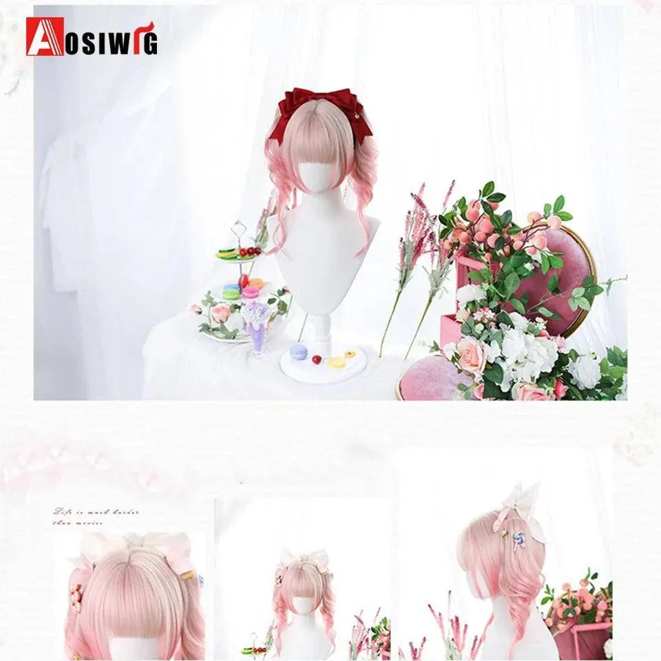 Synthetic Red Long Curly Double ponytail Lolita Cosplay Halloween Wig Female Wig with Ponytail Natural Fake Hair For Women - Tophatter Daily Deals