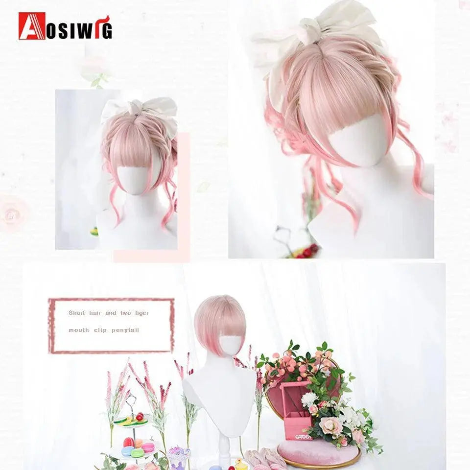 Synthetic Red Long Curly Double ponytail Lolita Cosplay Halloween Wig Female Wig with Ponytail Natural Fake Hair For Women - Tophatter Daily Deals