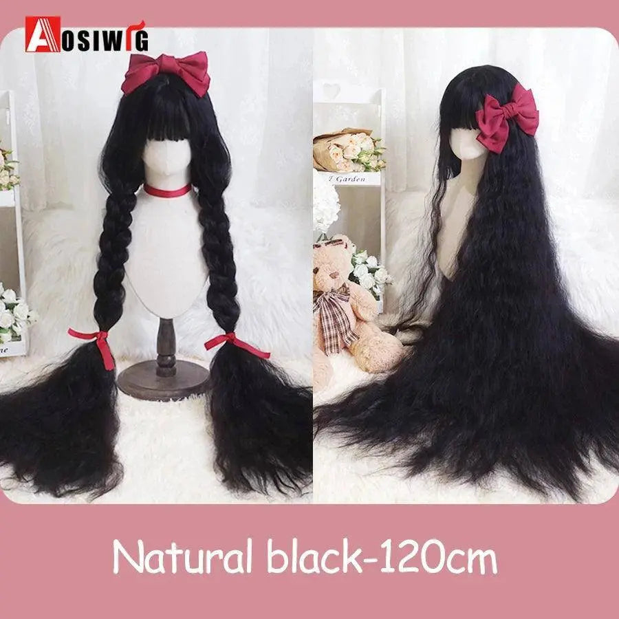 Synthetic Red Long Curly Double ponytail Lolita Cosplay Halloween Wig Female Wig with Ponytail Natural Fake Hair For Women - Tophatter Daily Deals
