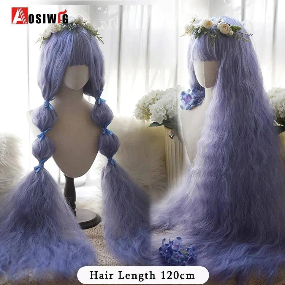 Synthetic Red Long Curly Double ponytail Lolita Cosplay Halloween Wig Female Wig with Ponytail Natural Fake Hair For Women - Tophatter Daily Deals