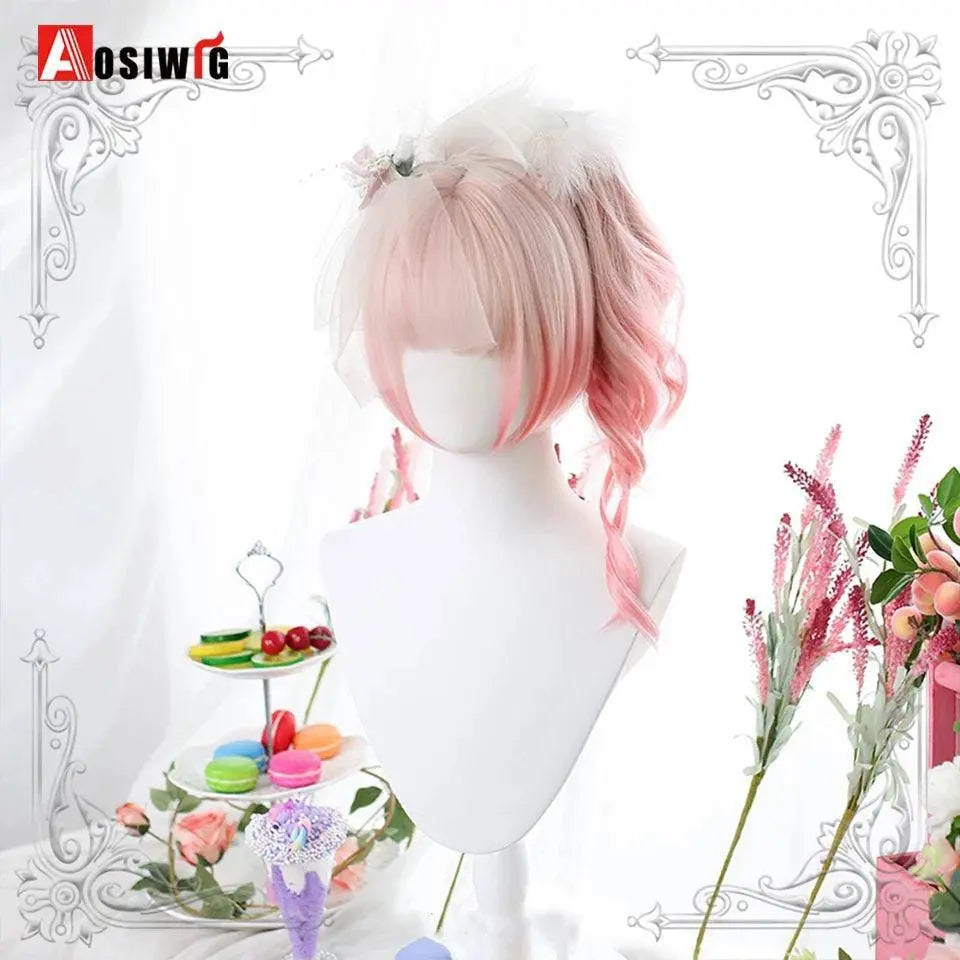 Synthetic Red Long Curly Double ponytail Lolita Cosplay Halloween Wig Female Wig with Ponytail Natural Fake Hair For Women - Tophatter Daily Deals