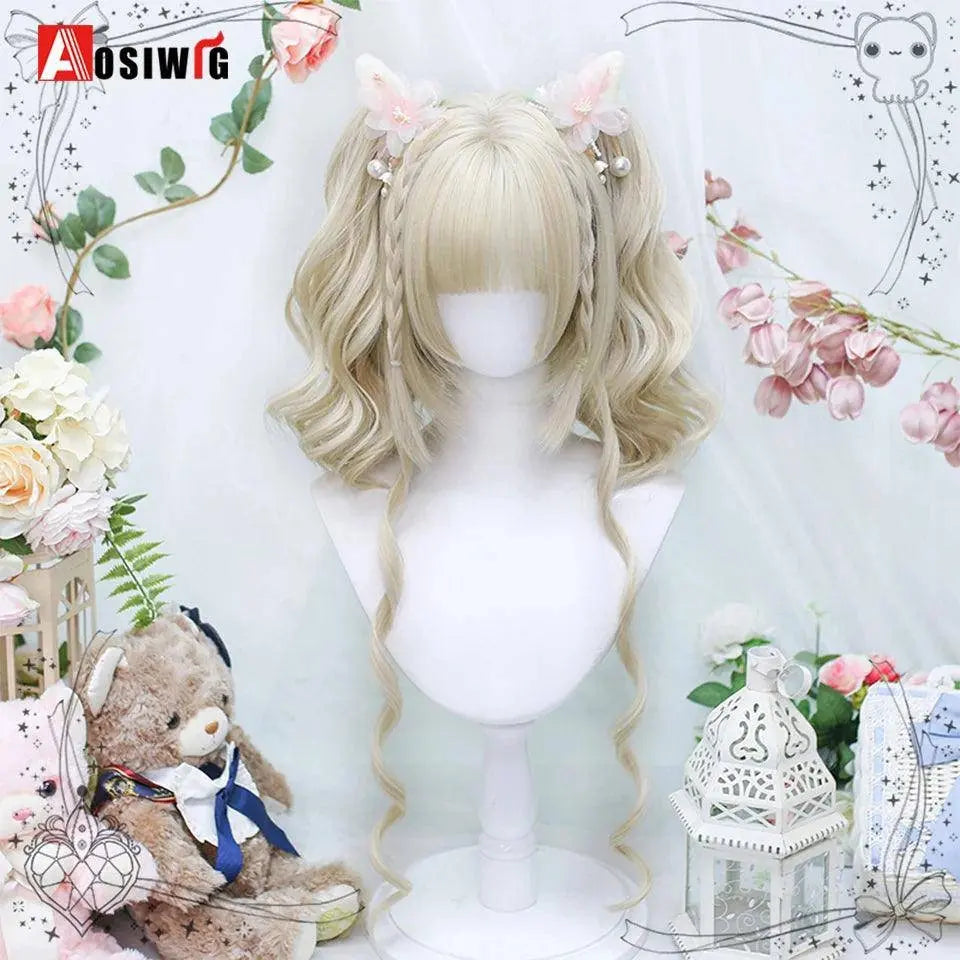 Synthetic Red Long Curly Double ponytail Lolita Cosplay Halloween Wig Female Wig with Ponytail Natural Fake Hair For Women - Tophatter Daily Deals
