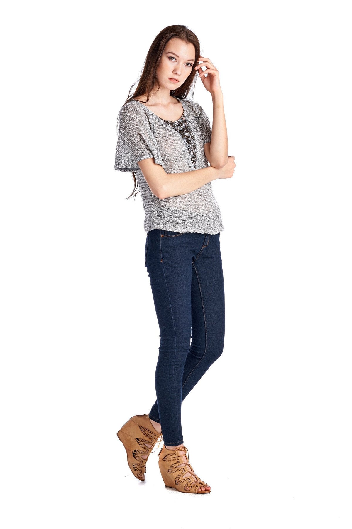 Women's Embellished Flutter Sleeve Top Tops - Tophatter Daily Deals