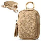 Mini Zip Coin Purse with Key Ring, Pebbled Leather Tan Handbags & Wallets - Tophatter Daily Deals