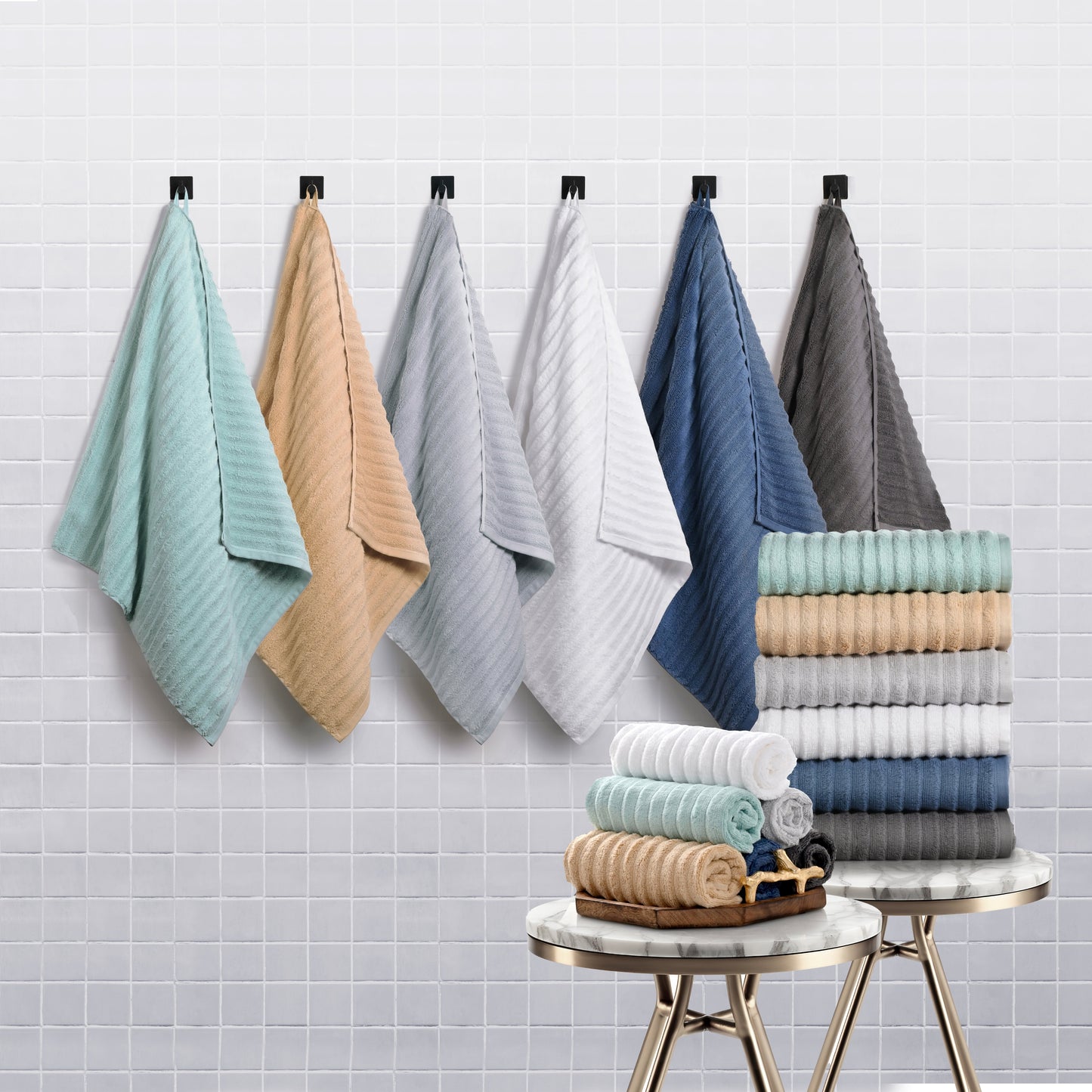 Bibb Home 4 Pack Ribbed Egyptian Cotton Bath Towel Set Bath Towel - Tophatter Daily Deals
