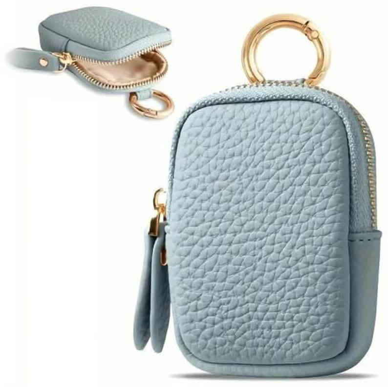 Mini Zip Coin Purse with Key Ring, Pebbled Leather Blue Handbags & Wallets - Tophatter Daily Deals