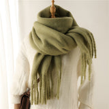 Soft Women’s Scarf - Oversized Fringed Cashmere For Winter Army green - Tophatter Daily Deals