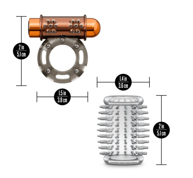 Stay Hard Vibrating Cock Ring Set With Textured Sleeve - Stamina Enhancer > Cock Ring > Vibrating - Tophatter Daily Deals