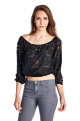 Women's 3/4 Three Quarter Sleeve Burnout Crop Top Tops - Tophatter Daily Deals