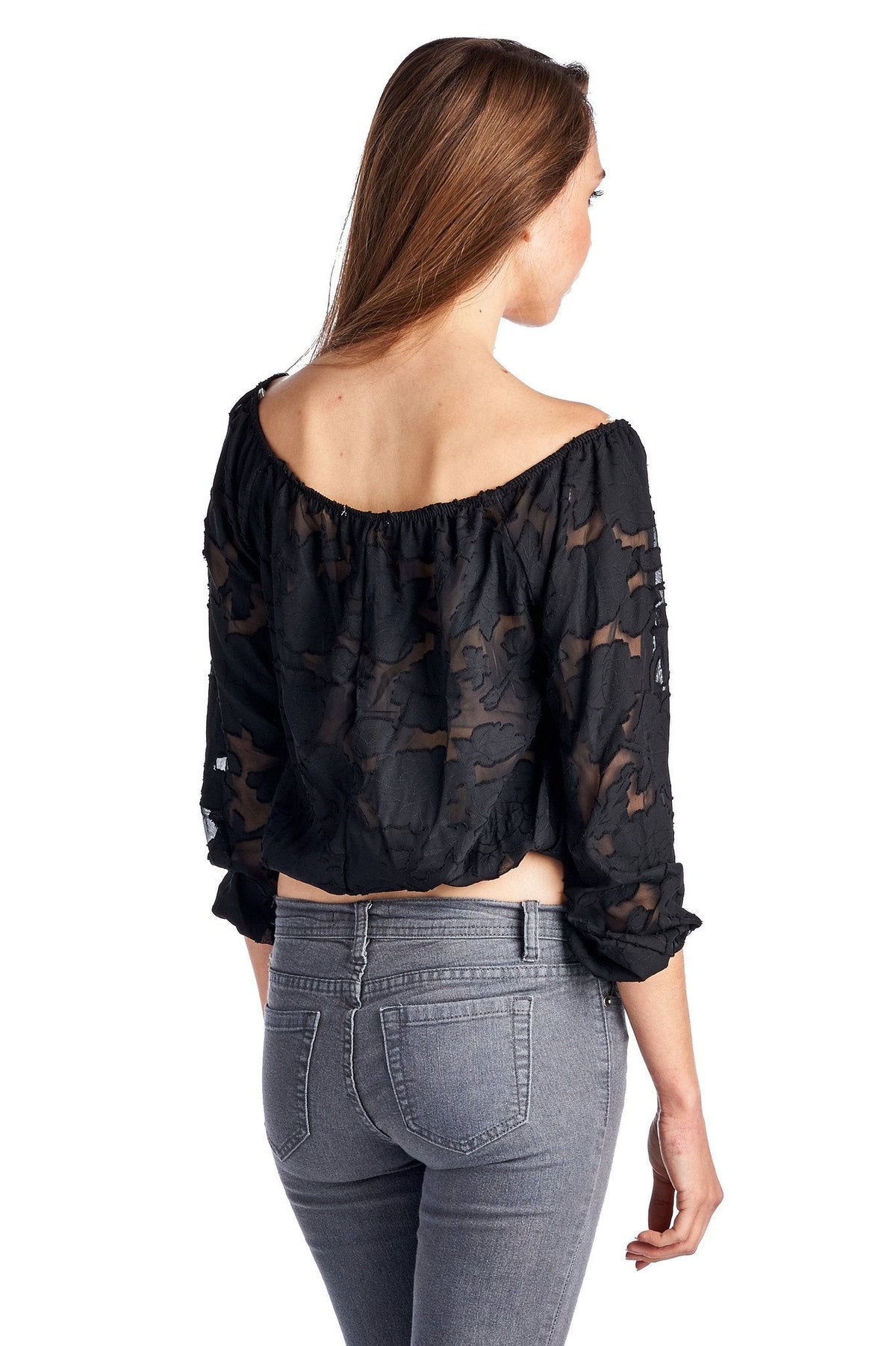 Women's 3/4 Three Quarter Sleeve Burnout Crop Top Tops - Tophatter Daily Deals