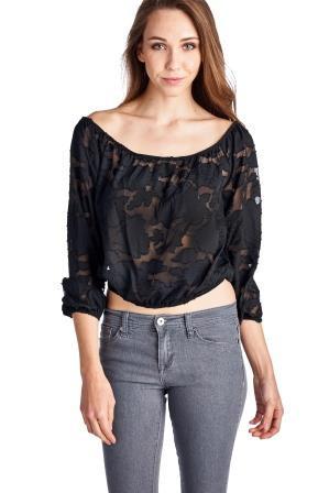 Women's 3/4 Three Quarter Sleeve Burnout Crop Top Tops - Tophatter Daily Deals
