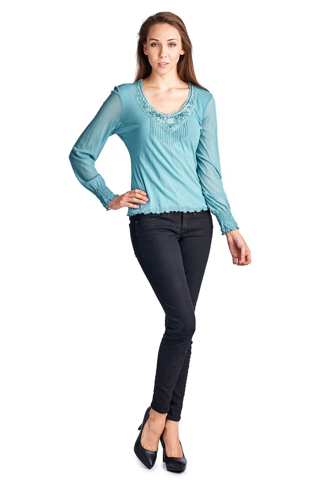 Women's Long Sleeve Mesh Top Tops - Tophatter Daily Deals