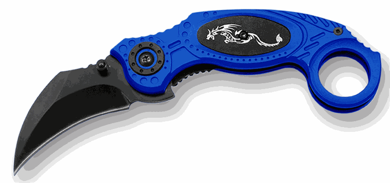 Blue Handle Dragon Karambit Assisted Opening Pocket Knife - Tophatter Daily Deals