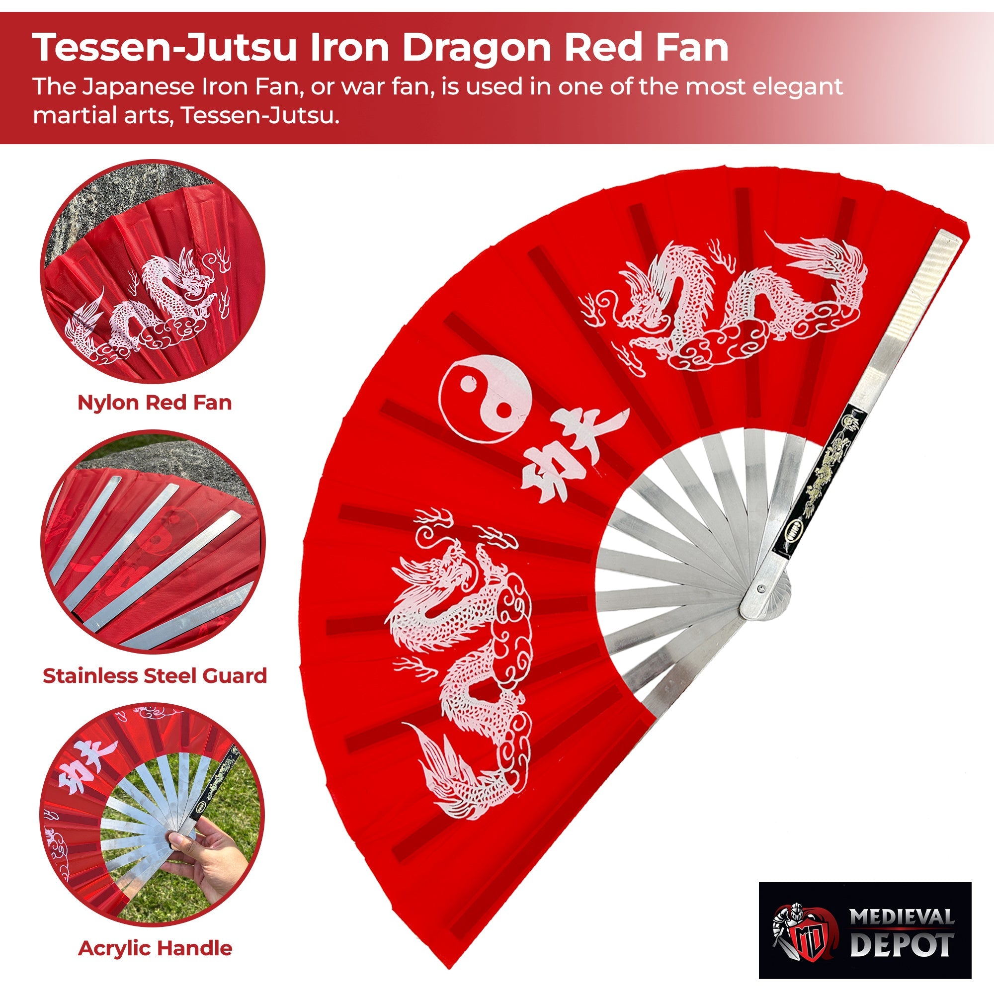 Tessen-Jutsu Iron Fan Weapon Dragon Red ninja & martial arts - Tophatter Daily Deals
