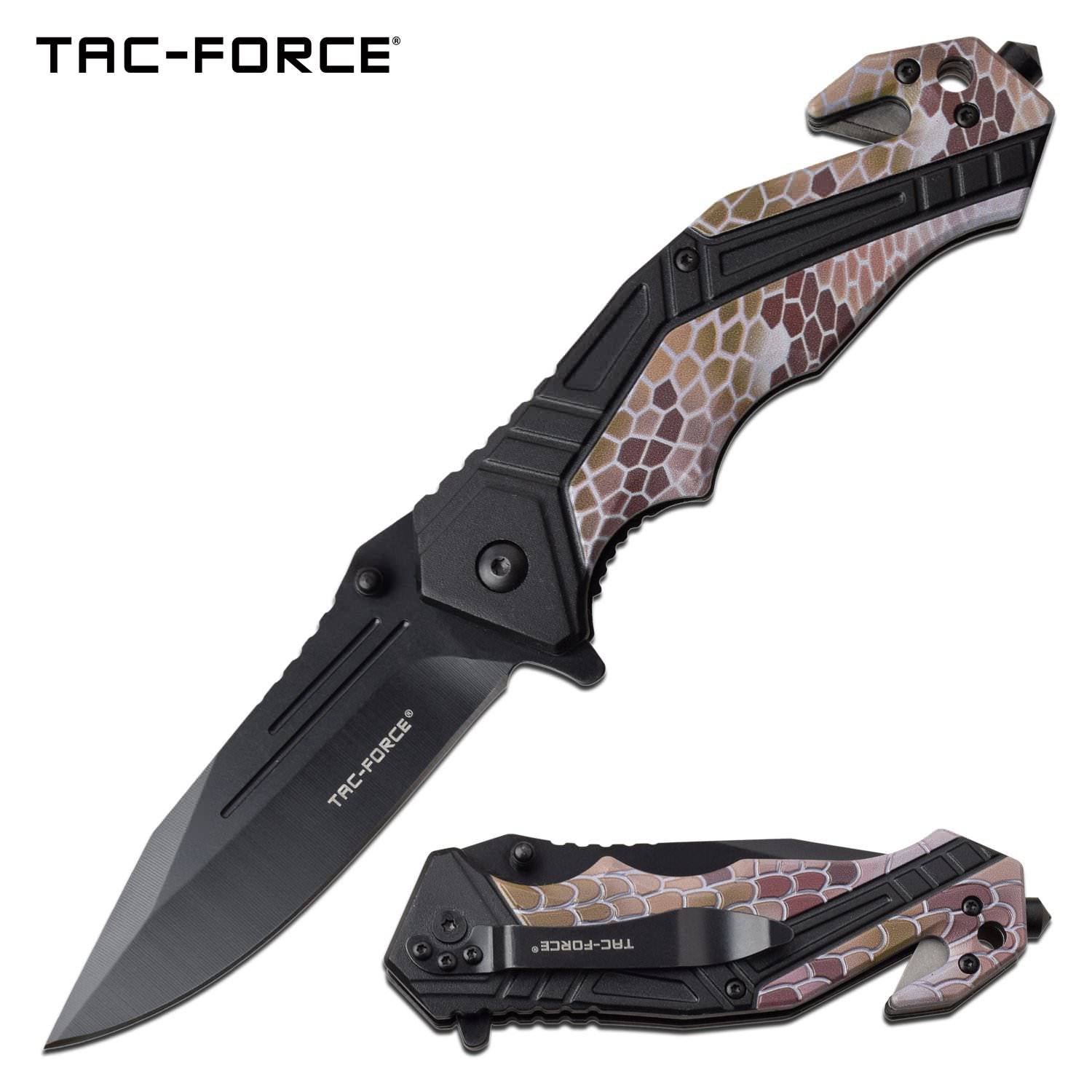Tactical Pocket Knife Spring Assisted Knife Black Brown Camo - Tophatter's Inc. Weapons Store Online Collectible Weapons - Tophatter Daily Deals