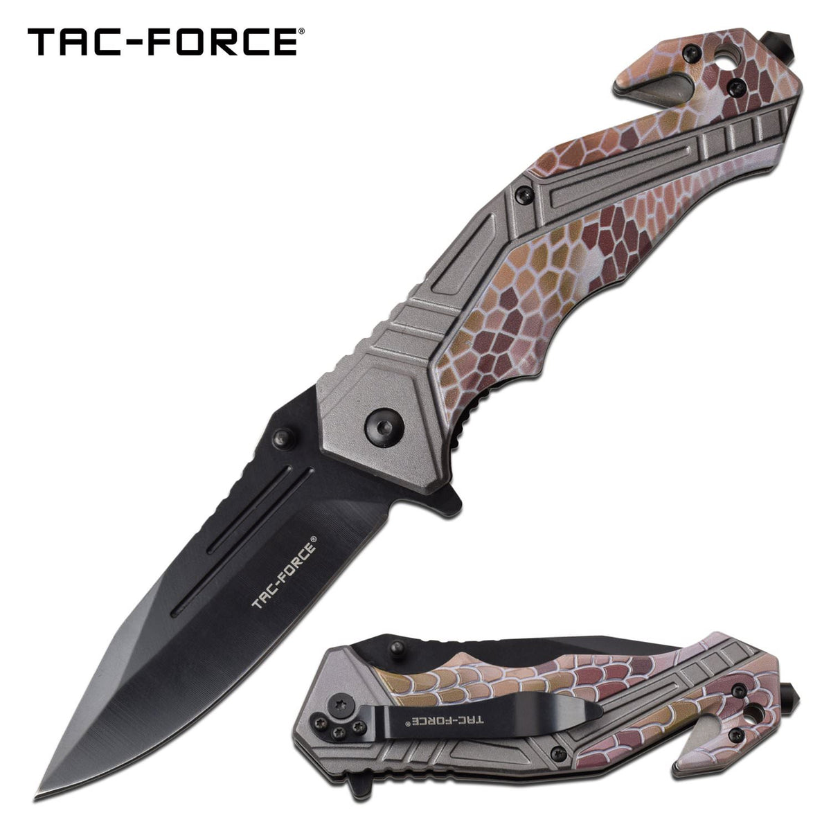 Tactical Pocket Knife Spring Assisted Knife Gray Brown Camo - Tophatter's Guns'N'Weapons Store Collectible Weapons - Tophatter Daily Deals